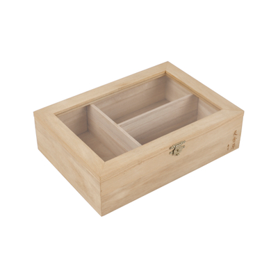 Premium Pine Tea Box Organizer Varnishing Wood Tea Chest with Acrylic Window