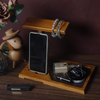 Rubber Wood Wooden Cell Phone Stand Desktop Lacquered Mobile Phone 2 Tier holder