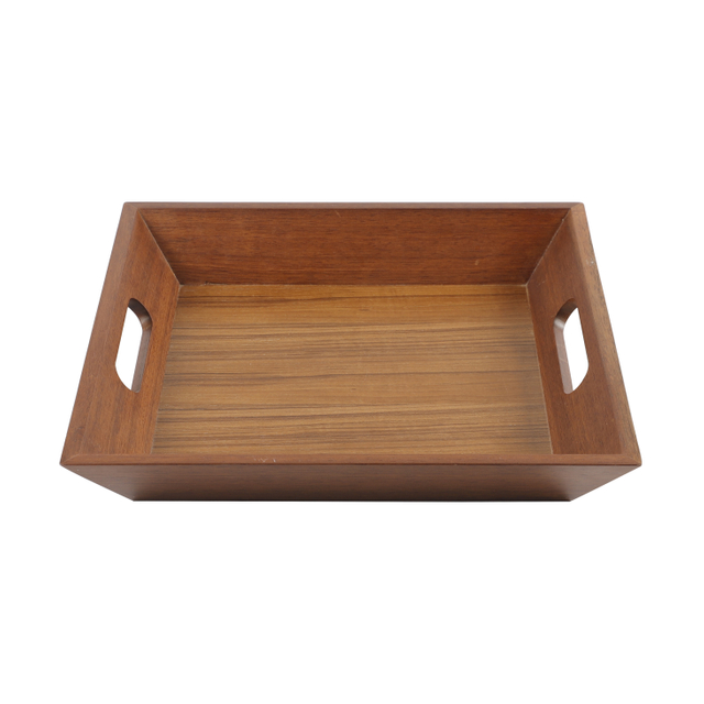 MDF Wooden Tray Dark cherry veneer Brown Esthetic Decorative Serving Tray with Handles for Drinks and Food