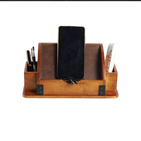 Pine Charging Station, Multiple Devices Organizer for Phones,Tablet, Office Desktop Wooden Docking Stations