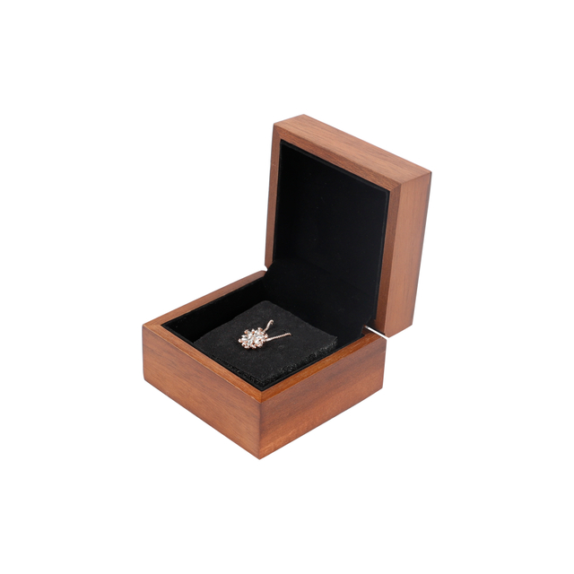 Teak Veneer Wooden Square Velvet Wedding Ring Jewelry Boxes Storage Trinket Box Case For Proposal, Engagement, Gift