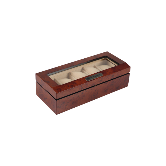 Watch Box Case Organizer Display for Men Women, 5 Slot Wood Box with Glass Top, Watch Box Display Case Organizer