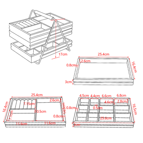 Easy Storage Umbra Terrace Tier Jewelry Three Sliding Linen Lined Wood Trays