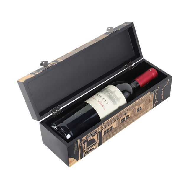 Beautiful Pattern Wooden Whisky Box Wood Wine Gift Box & Carrying Case with Lock- #7242R2