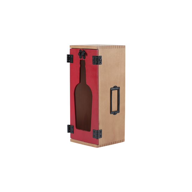 Double Door Single Wine Bottle Wood Storage Gift Box with Handle for Birthday Party, Housewarming, Wedding, Anniversary, Celebrations, Parties, New Year, Holidays