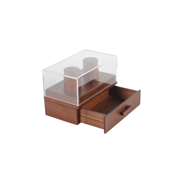 Wooden Watch Box Display Case Solid Oak Wood Watch Stand with Glass Top, Unique Watch Holder To Showcase 2 Men's Or Women's Watches With Drawer